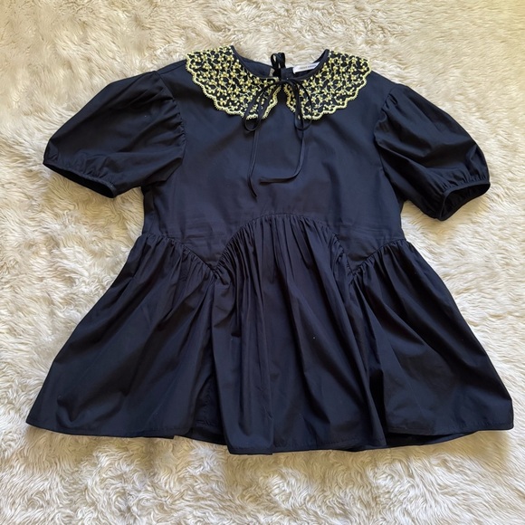 Cecilie Bahnsen Mie Embroidered-Collar Cotton-Poplin Blouse in black - Size 8 - Picture 4 of 8